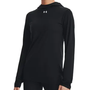 Black Under Armour long-sleeve hoodie with a logo on the chest, featuring a simple and sleek design.