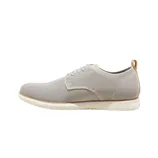 A gray mesh-knit sneaker with a white cushioned sole and brown pull tab, featuring a sleek, modern design.