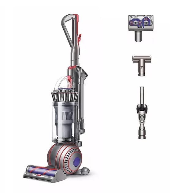 Dyson Ball Animal 3+ Vacuum Cleaner with powerful suction and easy maneuverability, featuring three cleaning attachments for versatile use: a tangle-free turbine tool, a stair tool, and a combination tool for various surfaces.