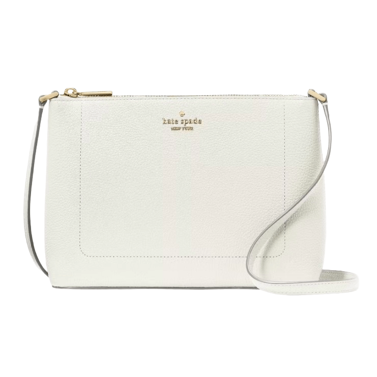 White Kate Spade New York crossbody bag with gold-tone hardware and a simple design.