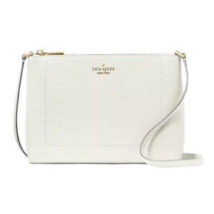 White Kate Spade New York crossbody bag with gold-tone hardware and a simple design.