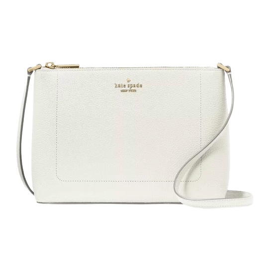 White Kate Spade New York crossbody bag with gold-tone hardware and a simple design.