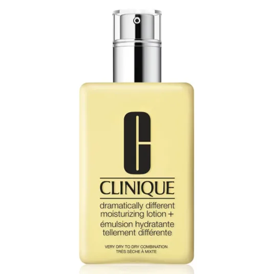 Clinique Dramatically Different Moisturizing Lotion+ for very dry to dry combination skin, featuring a pump dispenser.