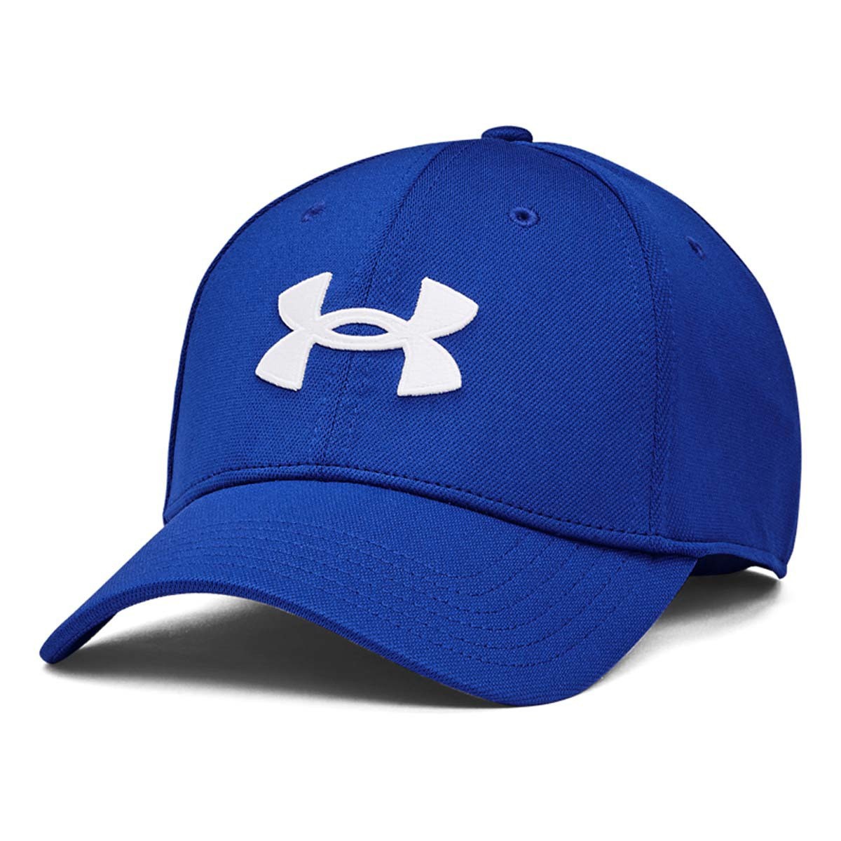 Blue Under Armour baseball cap with a curved brim, featuring a white embroidered logo on the front.