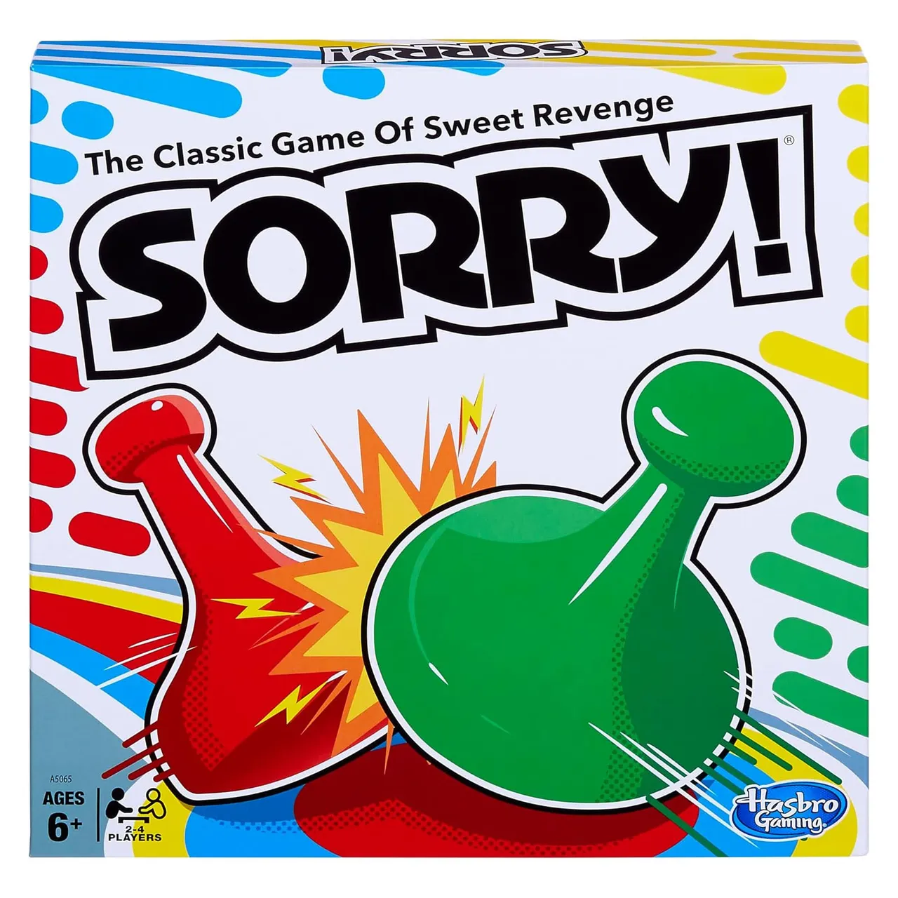 Sorry! is a classic board game by Hasbro, known as \“The Classic Game of Sweet Revenge.\“ Suitable for 2-4 players, ages 6 and up, it features colorful game pieces and a theme of strategic movement and tactical \“bumping\“ of other players.