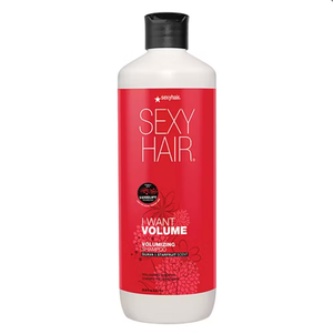 Sexy Hair \“I Want Volume\“ Volumizing Shampoo with guava and starfruit scent, featuring LuxeLift technology.
