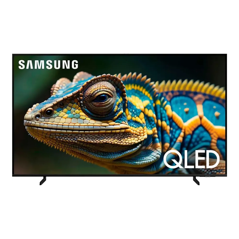 Samsung 50\“ QLED Smart TV featuring vibrant, lifelike image of a lizard. Thin bezels enhance the viewing experience.