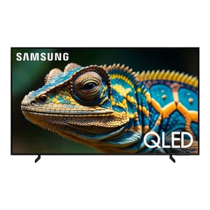 Samsung 50\“ QLED Smart TV featuring vibrant, lifelike image of a lizard. Thin bezels enhance the viewing experience.