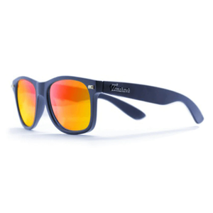 Tomahawk Motivators Sunglasses feature a blue frame with vibrant red-orange mirrored lenses and a logo on the temples.
