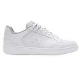 White Under Armour sneaker with a minimalist design, featuring the brand's logo on the side and a textured sole.