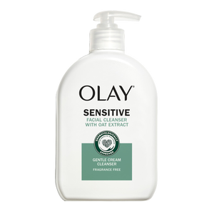 Olay Sensitive Facial Cleanser with Oat Extract is a gentle cream cleanser, fragrance-free and dermatologically approved, designed for sensitive skin.