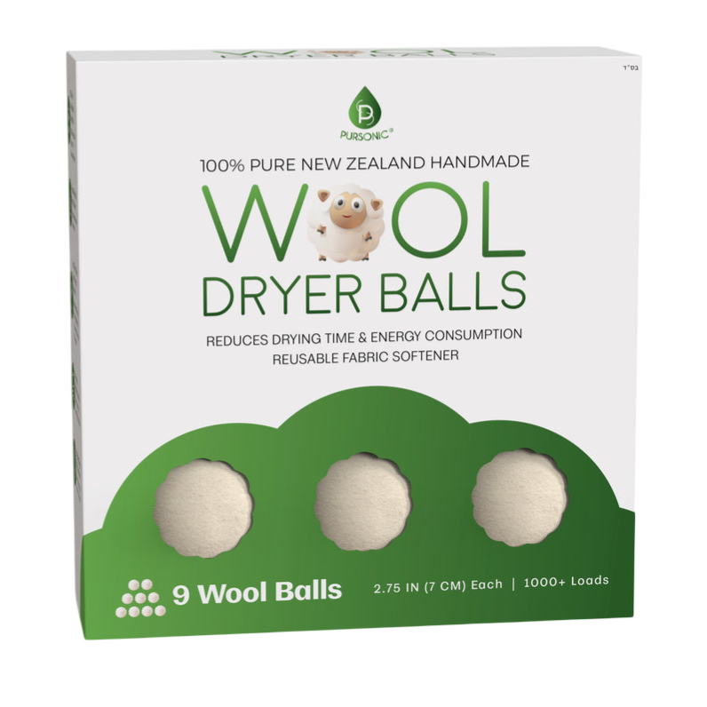 Wool dryer balls from Pursonic, 100% pure New Zealand handmade, reduce drying time and energy consumption. Package includes 9 balls, each 2.75 inches (7 cm), suitable for over 1,000 loads.