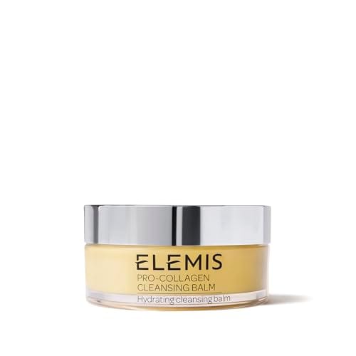 ELEMIS Pro-Collagen Cleansing Balm is a hydrating cleansing balm displayed in a clear jar with a silver lid.