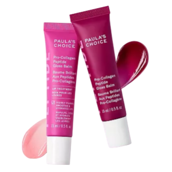 Two tubes of Paula's Choice Pro-Collagen Peptide Gloss Balm are shown, each containing 15 ml (0.5 fl oz).
