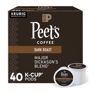 Peet's Coffee Major Dickason's Blend, Dark Roast, 40 K-Cup Pods, compatible with Keurig machines.