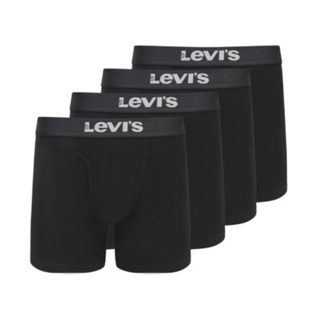 A set of four black boxer briefs with the Levi's logo on the waistband.