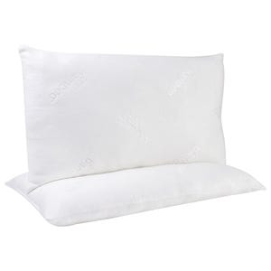 Two white pillows made with bamboo fabric, featuring cooling gel for enhanced comfort.