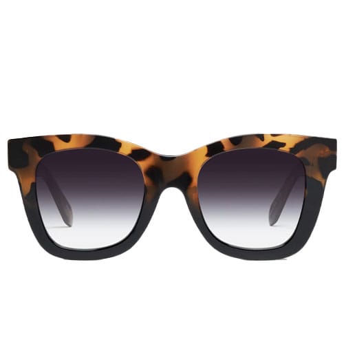 Oversized tortoiseshell sunglasses with gradient lenses offering a stylish and bold appearance.