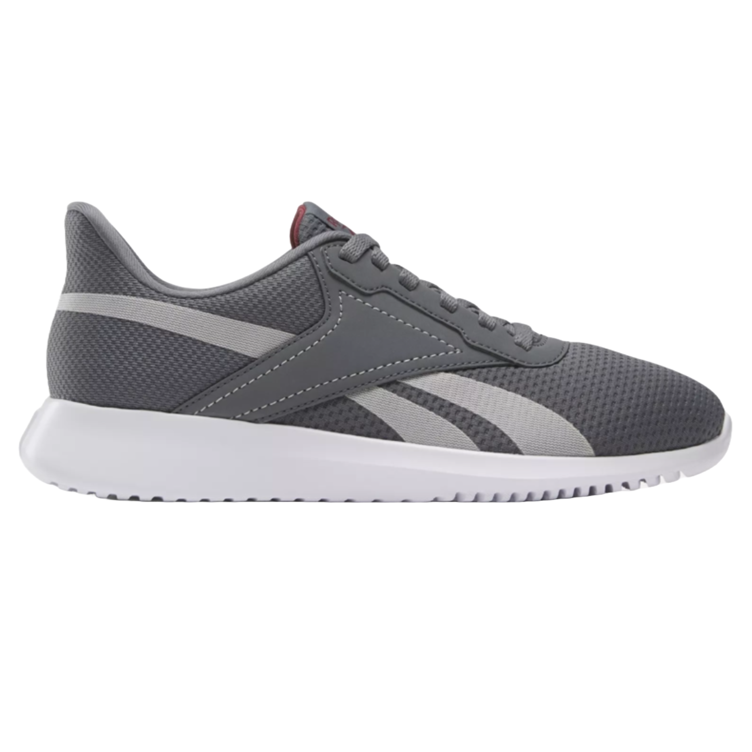 Reebok Fluxlite Shoes are lightweight sneakers featuring a sleek gray mesh upper with subtle white accents and a comfortable white sole for everyday wear.