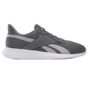 Reebok Fluxlite Shoes are lightweight sneakers featuring a sleek gray mesh upper with subtle white accents and a comfortable white sole for everyday wear.