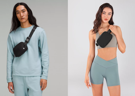 women with black belt bags