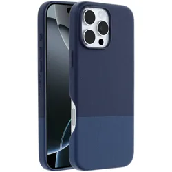 A blue OtterBox Symmetry Series case is shown on a smartphone with a triple-lens camera.