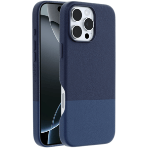A blue OtterBox Symmetry Series case is shown on a smartphone with a triple-lens camera.