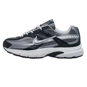 Nike Men's Initiator Running Shoes feature a sleek design with mesh upper for breathability, synthetic overlays for support, a cushioned midsole, and a durable rubber outsole. They are primarily in shades of gray and black with a white swoosh.