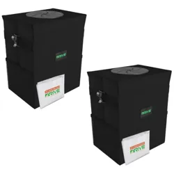 Two black hydroponic growing bags with a mesh ventilation system and labeled pockets, featuring the logo \“THRIVE.\“