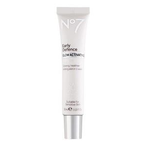No7 Early Defence Glow Activating Serum, 30ml, claims to provide glowing, healthier-looking skin in one week and is suitable for sensitive skin.