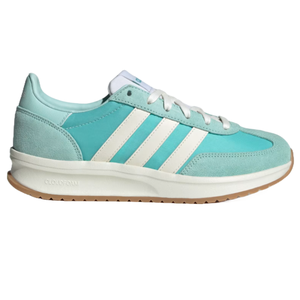 Adidas Run 70s 2.0 Shoes in a light turquoise color feature a classic retro design with three white stripes, a Cloudfoam midsole for comfort, and a gum rubber outsole. The upper is a mix of suede and synthetic materials for a stylish look.