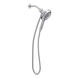 Moen Handheld Showerhead with Dock, silver finish, features a detachable handheld head and a flexible hose for versatile use.