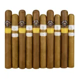 A selection of cigars featuring Rocky Patel Vintage 1999 and Montecristo Classic Series, both with Connecticut wrappers.