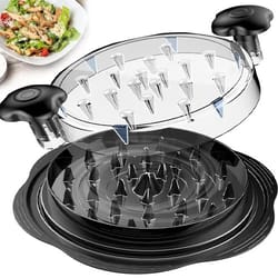 Salad chopper bowl with a lid featuring built-in blades for quick slicing.