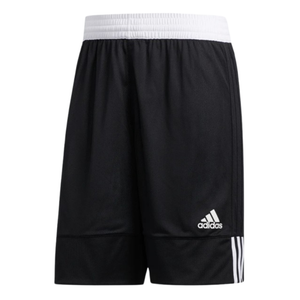 Black Adidas athletic shorts with a white elastic waistband, featuring the brand's logo and signature three stripes on the sides.