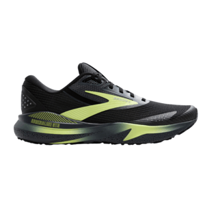 Black and neon Adidas running shoe with \“Adrenaline GTS\“ detailing on the side, featuring a sleek design and cushioned sole.