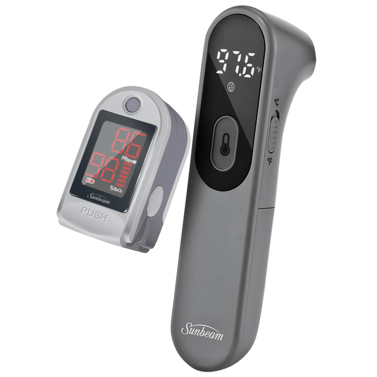 Pulse oximeter and infrared forehead thermometer.