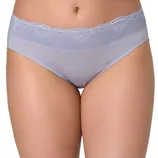 A pair of light purple women’s briefs featuring a lace waistband design.