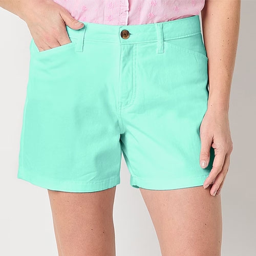 secretly slender chino shorts in teal