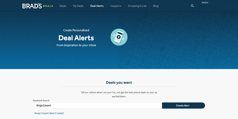 a display of the deal alerts page on the Brad's Deals website