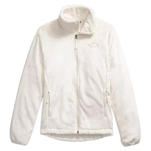 A white, full-zip fleece jacket with a high collar and two side pockets.