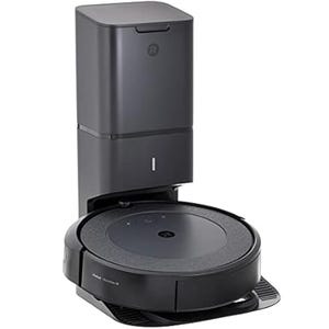 A robotic vacuum cleaner with a self-emptying docking station, designed for automated home cleaning tasks.