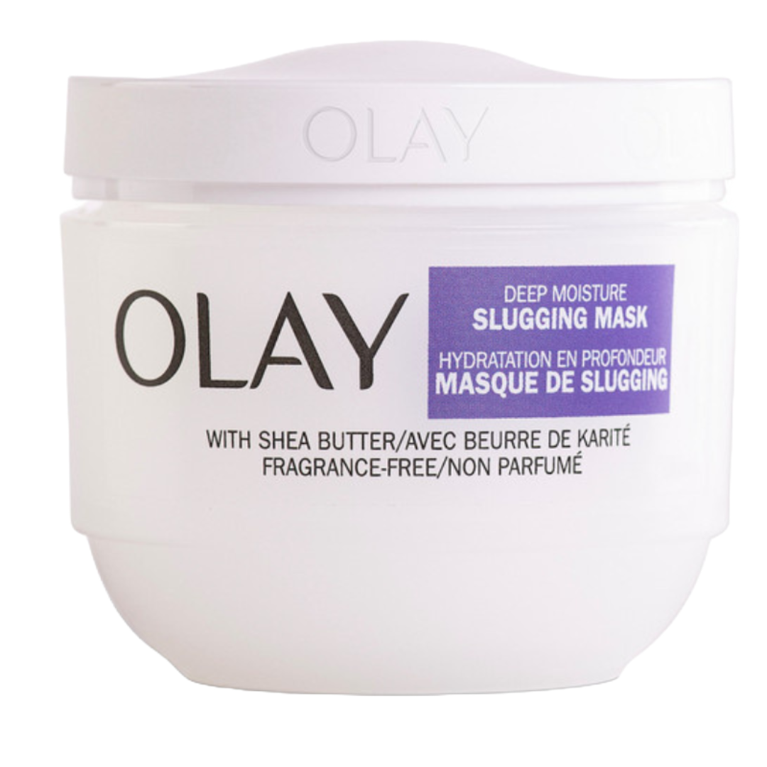 Olay Deep Moisture Slugging Mask with shea butter is fragrance-free and designed for deep hydration.