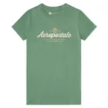 Green T-shirt displaying \“Aeropostale,\“ \“Los Angeles, California,\“ and \“1987\“ with a floral emblem.