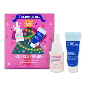 Good Molecules Holly Jolly Hydration set includes a 15 ml hyaluronic acid serum and a 15 ml rich cream with ceramides.