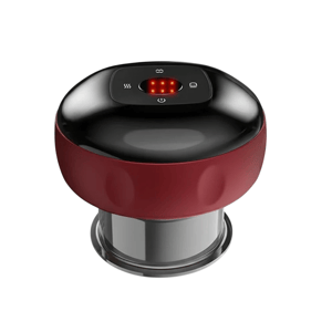 Electric cupping therapy device with a black and red design, featuring an LED display and touch controls.