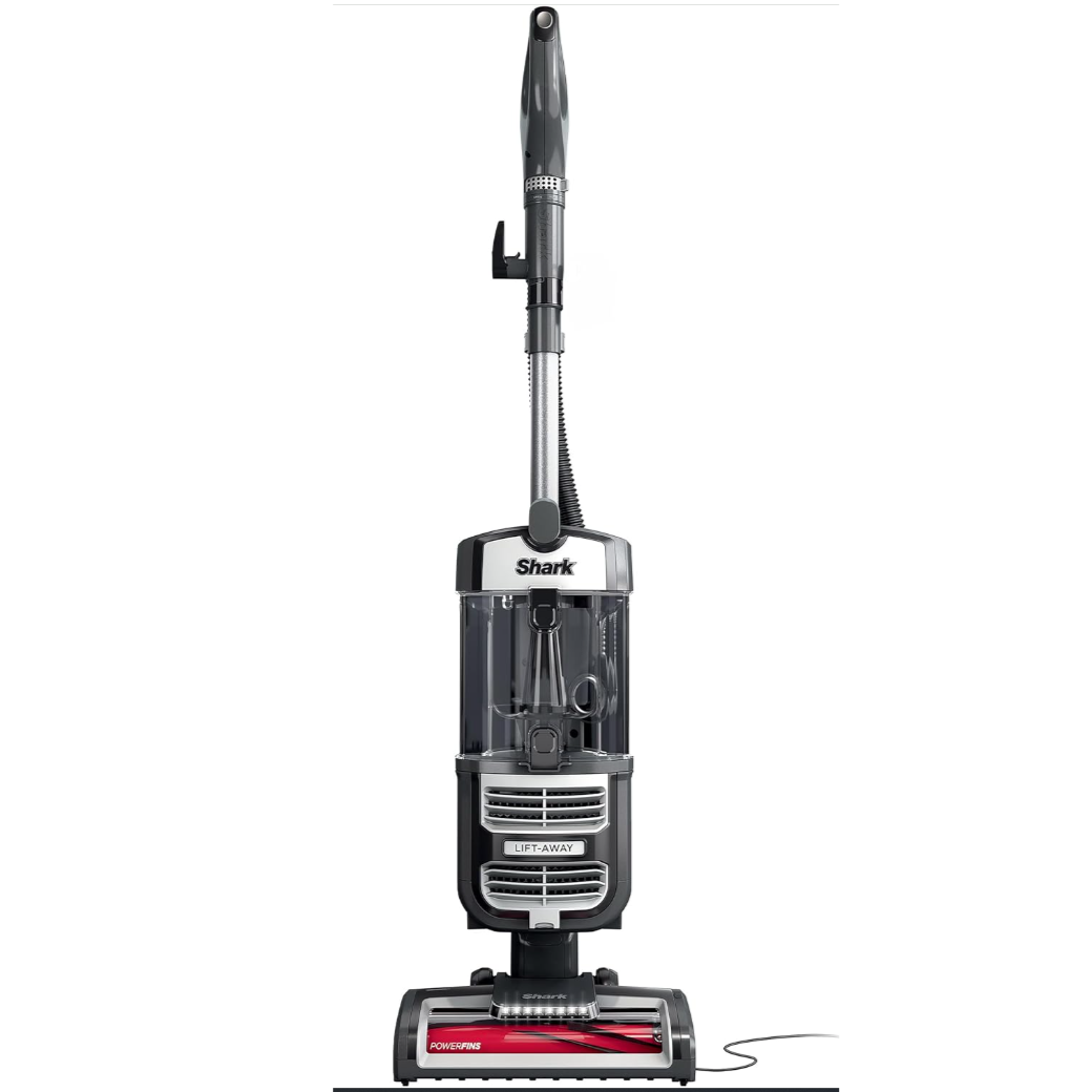 Shark Lift-Away upright vacuum with a gray design and a PowerFins brush roll.
