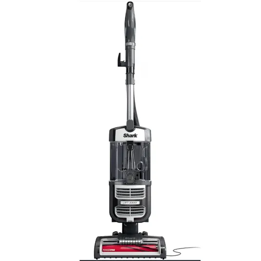 Shark Lift-Away upright vacuum with a gray design and a PowerFins brush roll.