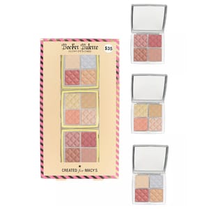 Pocket Palette Glowy Eye & Cheek set created for Macy's, featuring three compact palettes, each with four shades of shimmering eye and cheek colors, priced at $35.