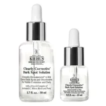 Kiehl's Clearly Corrective Dark Spot Solution, available in 1.7 fl. oz. (50 ml) and 0.5 fl. oz. (15 ml) sizes, aims to reduce dark spots and discolorations for clearer skin.